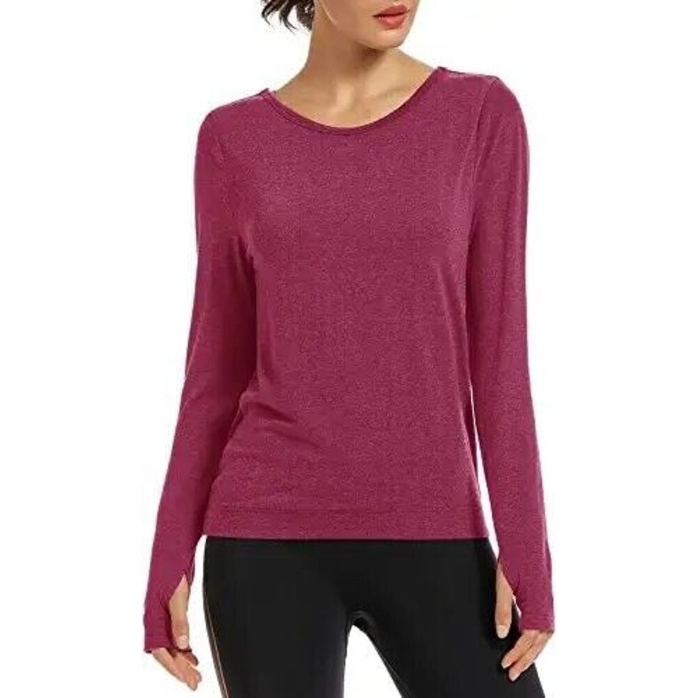 Propel Women's Back Drape Long Sleeve Yoga Shirt Stretch Burgundy Size L